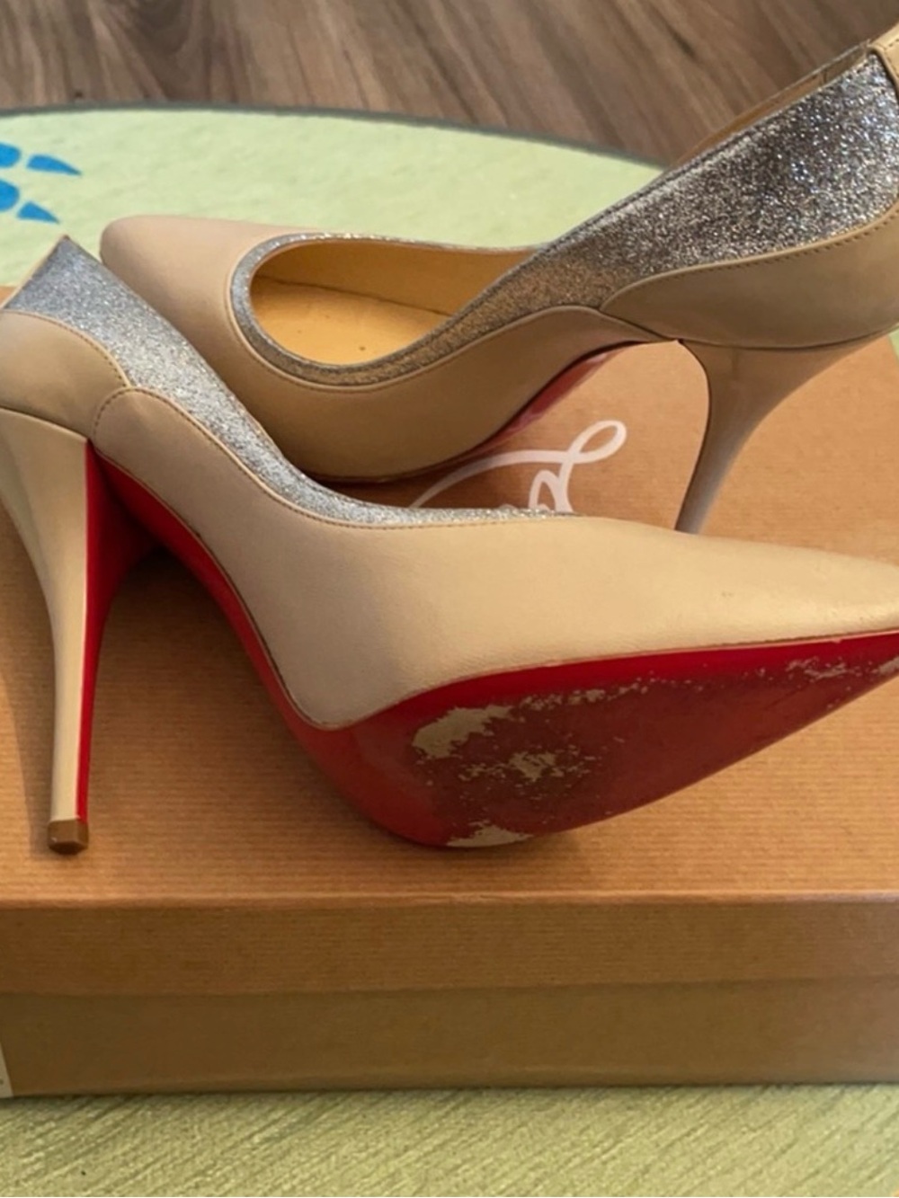 Christian Louboutin Beige Pumps with Red Soles and Silver Trim - Picture 4 of 6